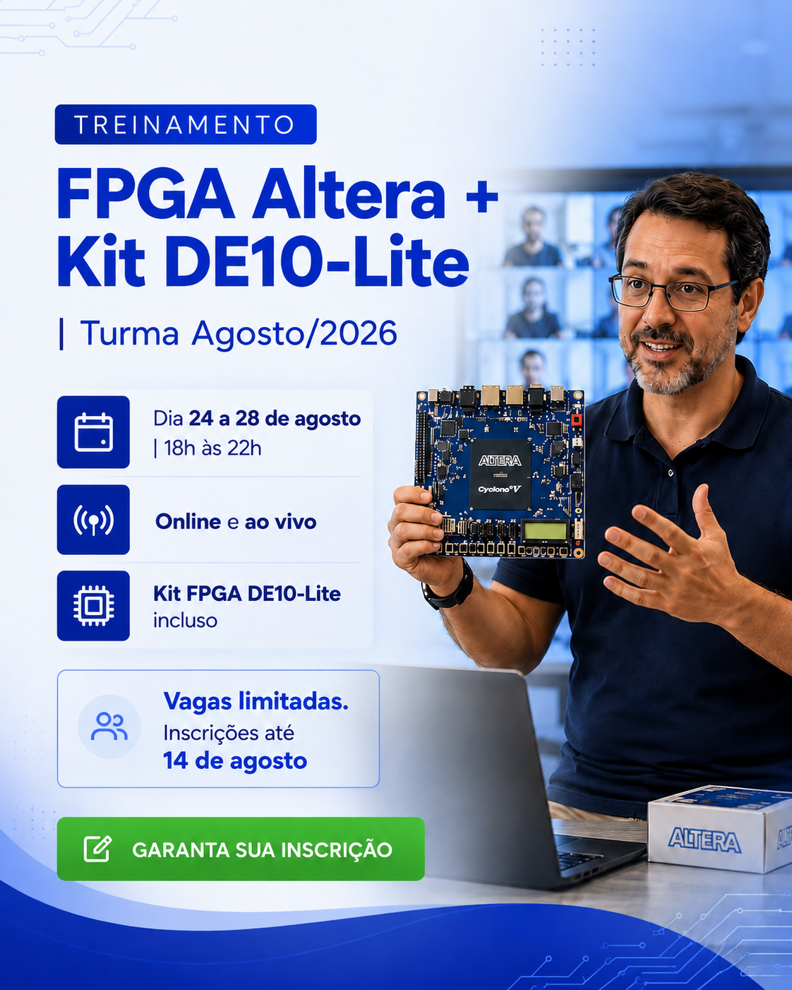 Treinamento FPGA Altera/Intel Básico-Intermediário + Kit DE10 Lite